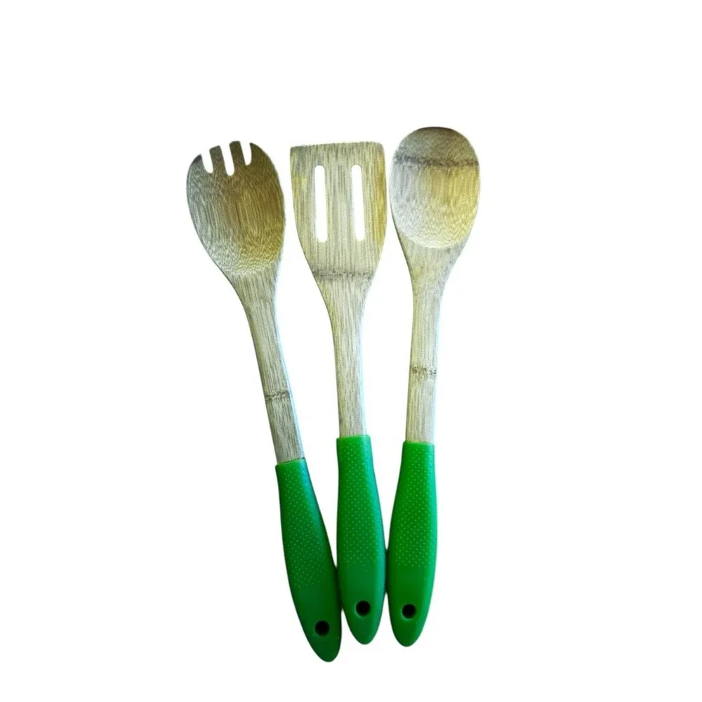 3 Piece Wooden with Silicon handle Cooking Utensils Kitchen Utensils Set green